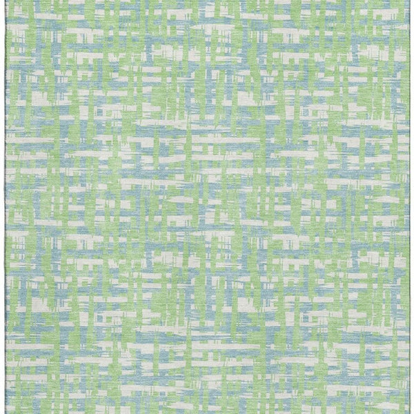 HomeRoots 9' X 12' Abstract Geometric Area Rug in Mint Green, Ivory & Sky Blue – Durable, Washable & UV Protected! 683056