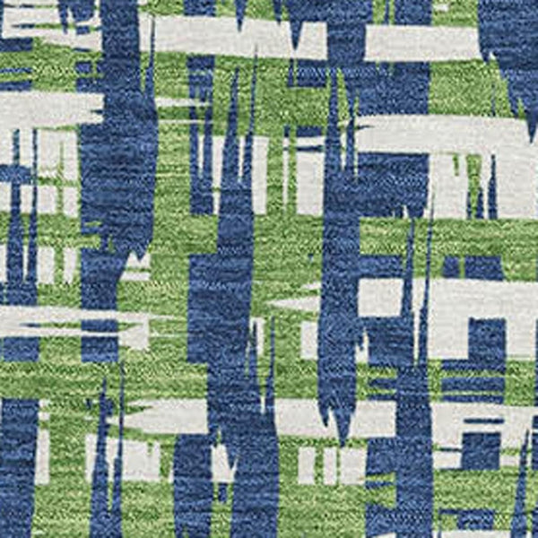 HomeRoots 5' X 8' Stylish Navy Blue, Ivory & Green Abstract Geometric Washable Area Rug with UV Shielding 683059