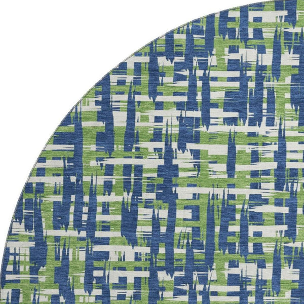 HomeRoots 8' Navy Blue Abstract Geometric Round Rug – Washable, UV-Protected, Soft, Stain-Resistant Comfort 683060