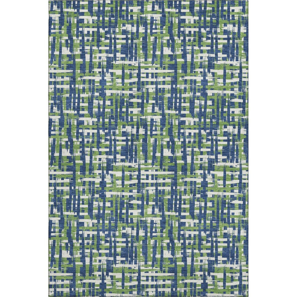 HomeRoots 8' X 10' Abstract Geometric Area Rug in Navy, Ivory & Green - Washable, UV Protected, Durable Design 683061