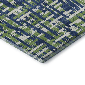 HomeRoots 8' X 10' Abstract Geometric Area Rug in Navy, Ivory & Green - Washable, UV Protected, Durable Design 683061
