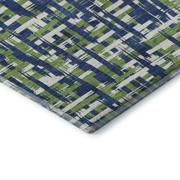 HomeRoots 8' X 10' Abstract Geometric Area Rug in Navy, Ivory & Green - Washable, UV Protected, Durable Design 683061