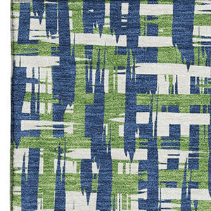 HomeRoots 8' X 10' Abstract Geometric Area Rug in Navy, Ivory & Green - Washable, UV Protected, Durable Design 683061