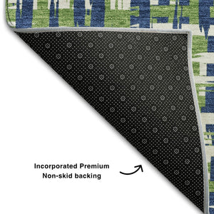 HomeRoots 9' X 12' Washable Navy Blue and Ivory Abstract Geometric Area Rug with UV Protection for Homes 683062
