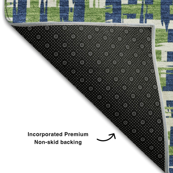 HomeRoots 9' X 12' Washable Navy Blue and Ivory Abstract Geometric Area Rug with UV Protection for Homes 683062