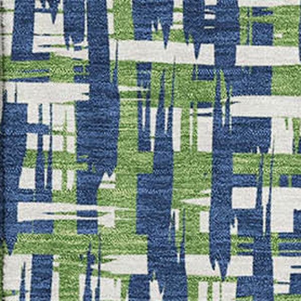 HomeRoots 9' X 12' Washable Navy Blue and Ivory Abstract Geometric Area Rug with UV Protection for Homes 683062