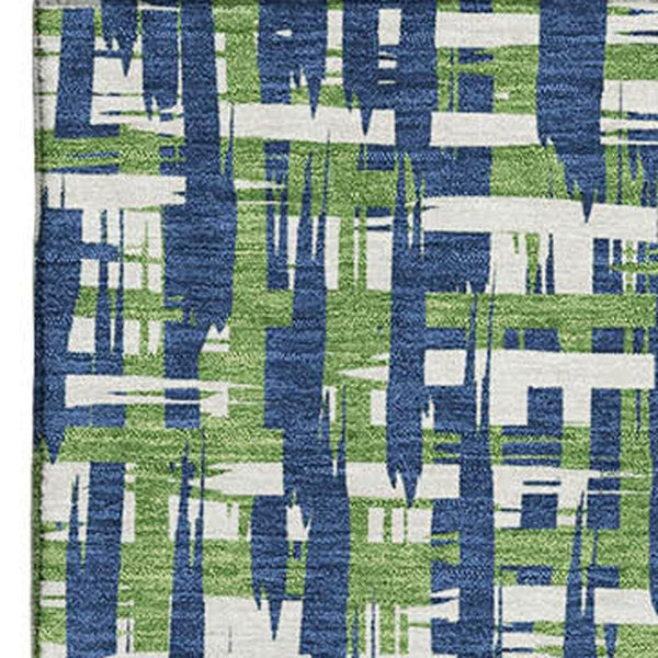 HomeRoots 9' X 12' Washable Navy Blue and Ivory Abstract Geometric Area Rug with UV Protection for Homes 683062