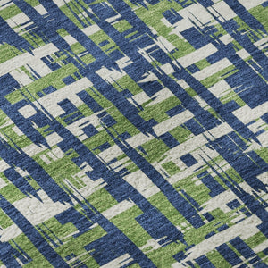HomeRoots 10' X 14' Navy Blue Ivory Green Abstract Geometric Washable Area Rug - Durable, Stain-Resistant Design 683063