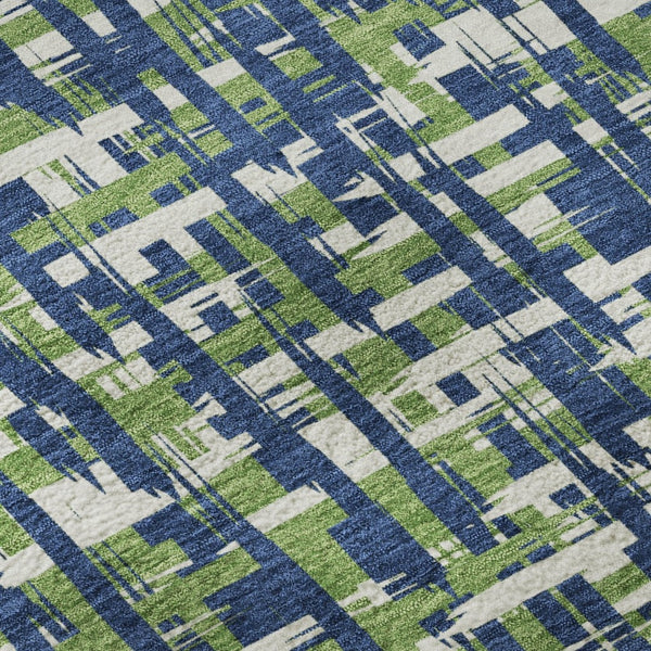 HomeRoots 10' X 14' Navy Blue Ivory Green Abstract Geometric Washable Area Rug - Durable, Stain-Resistant Design 683063