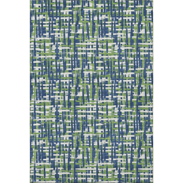 HomeRoots 10' X 14' Navy Blue Ivory Green Abstract Geometric Washable Area Rug - Durable, Stain-Resistant Design 683063