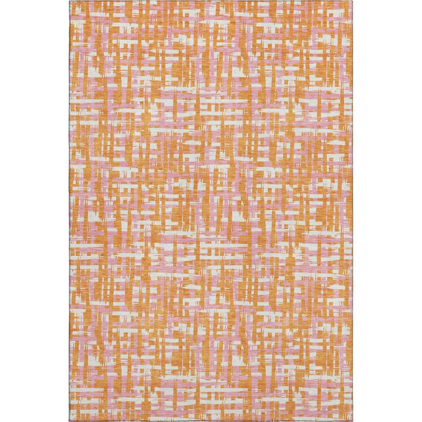HomeRoots 5' X 8' Vibrant Abstract Geometric Area Rug - Orange, Ivory & Pink, Washable with UV Protection 683065