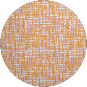 HomeRoots 8' Vibrant Orange, Ivory & Pink Abstract Round Rug - Washable, UV-Protected for Family Spaces! 683066