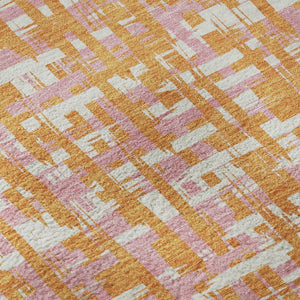 HomeRoots 8' Vibrant Orange, Ivory & Pink Abstract Round Rug - Washable, UV-Protected for Family Spaces! 683066