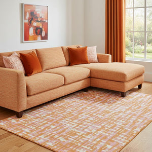 HomeRoots 8' X 10' Vibrant Abstract Geometric Area Rug in Orange, Ivory & Pink - Washable & UV Protected! 683067