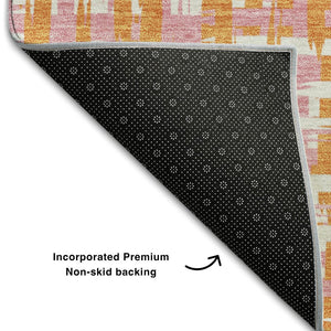 HomeRoots 8' X 10' Vibrant Abstract Geometric Area Rug in Orange, Ivory & Pink - Washable & UV Protected! 683067