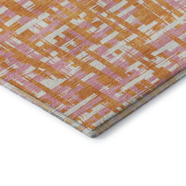 HomeRoots 8' X 10' Vibrant Abstract Geometric Area Rug in Orange, Ivory & Pink - Washable & UV Protected! 683067