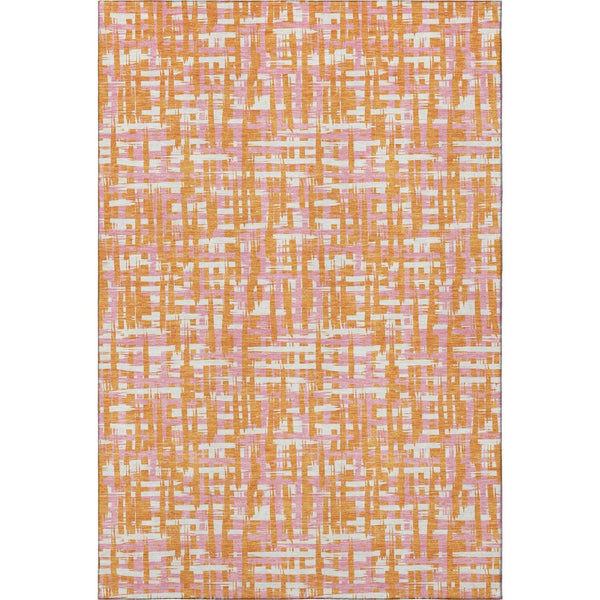 HomeRoots 8' X 10' Vibrant Abstract Geometric Area Rug in Orange, Ivory & Pink - Washable & UV Protected! 683067
