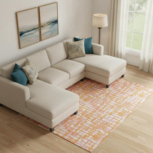 HomeRoots 9' X 12' Vibrant Orange Ivory Pink Geometric Washable Area Rug with UV Protection for Modern Homes 683068