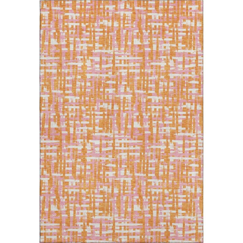 HomeRoots 9' X 12' Vibrant Orange Ivory Pink Geometric Washable Area Rug with UV Protection for Modern Homes 683068