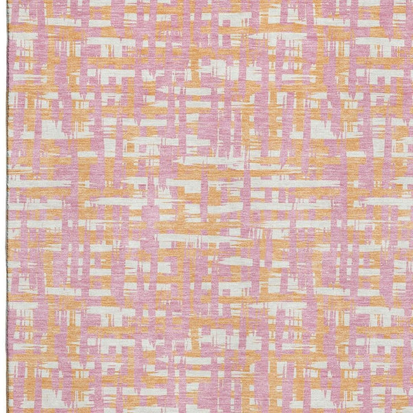 HomeRoots 5' X 8' Washable Pink Ivory Orange Abstract Geometric Area Rug with UV Protection for High Traffic Areas 683071