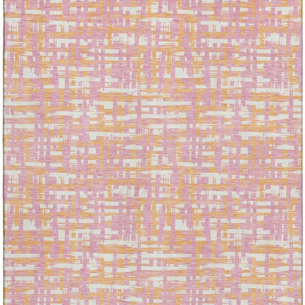 HomeRoots 5' X 8' Washable Pink Ivory Orange Abstract Geometric Area Rug with UV Protection for High Traffic Areas 683071