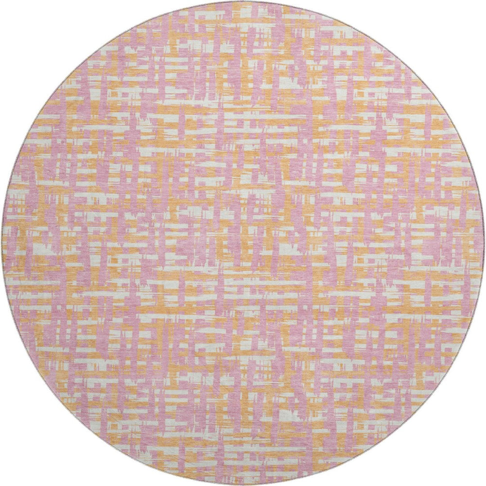 HomeRoots 8' Pink Ivory and Orange Abstract Round Rug - Washable, UV-Protected, Stain-Resistant, Modern Design 683072