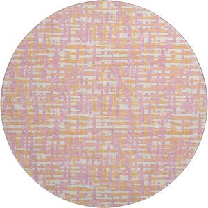 HomeRoots 8' Pink Ivory and Orange Abstract Round Rug - Washable, UV-Protected, Stain-Resistant, Modern Design 683072