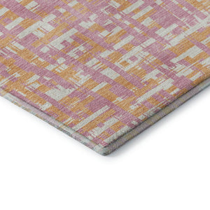 HomeRoots 8' Pink Ivory and Orange Abstract Round Rug - Washable, UV-Protected, Stain-Resistant, Modern Design 683072