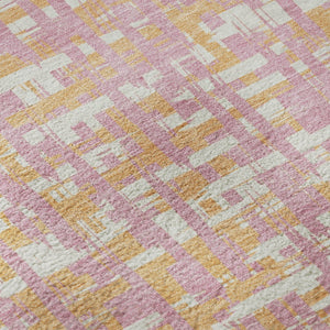 HomeRoots 8' Pink Ivory and Orange Abstract Round Rug - Washable, UV-Protected, Stain-Resistant, Modern Design 683072