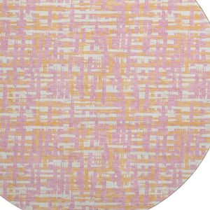 HomeRoots 8' Pink Ivory and Orange Abstract Round Rug - Washable, UV-Protected, Stain-Resistant, Modern Design 683072