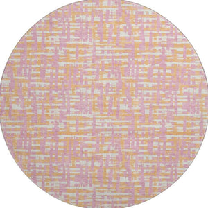 HomeRoots 8' Pink Ivory and Orange Abstract Round Rug - Washable, UV-Protected, Stain-Resistant, Modern Design 683072