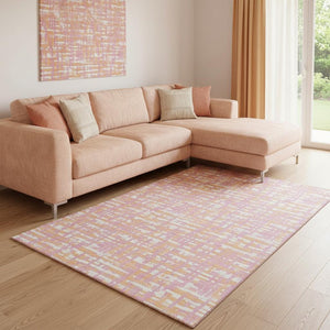 HomeRoots 8' X 10' Pink Ivory Orange Geometric Area Rug - Washable, UV Protected, Stylish & Durable for Homes 683073