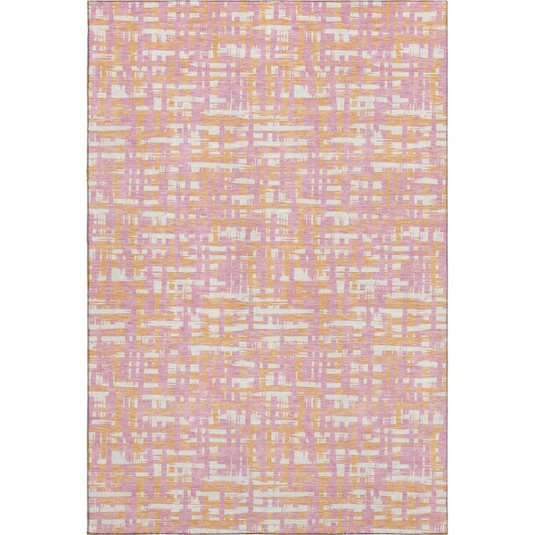 HomeRoots 8' X 10' Pink Ivory Orange Geometric Area Rug - Washable, UV Protected, Stylish & Durable for Homes 683073