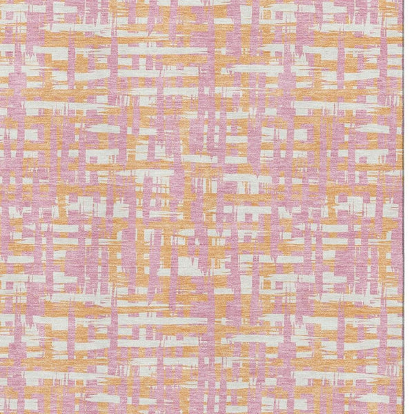 HomeRoots 9' X 12' Abstract Geometric Area Rug in Pink, Ivory & Orange - Washable, UV Protected & Durable Design 683074