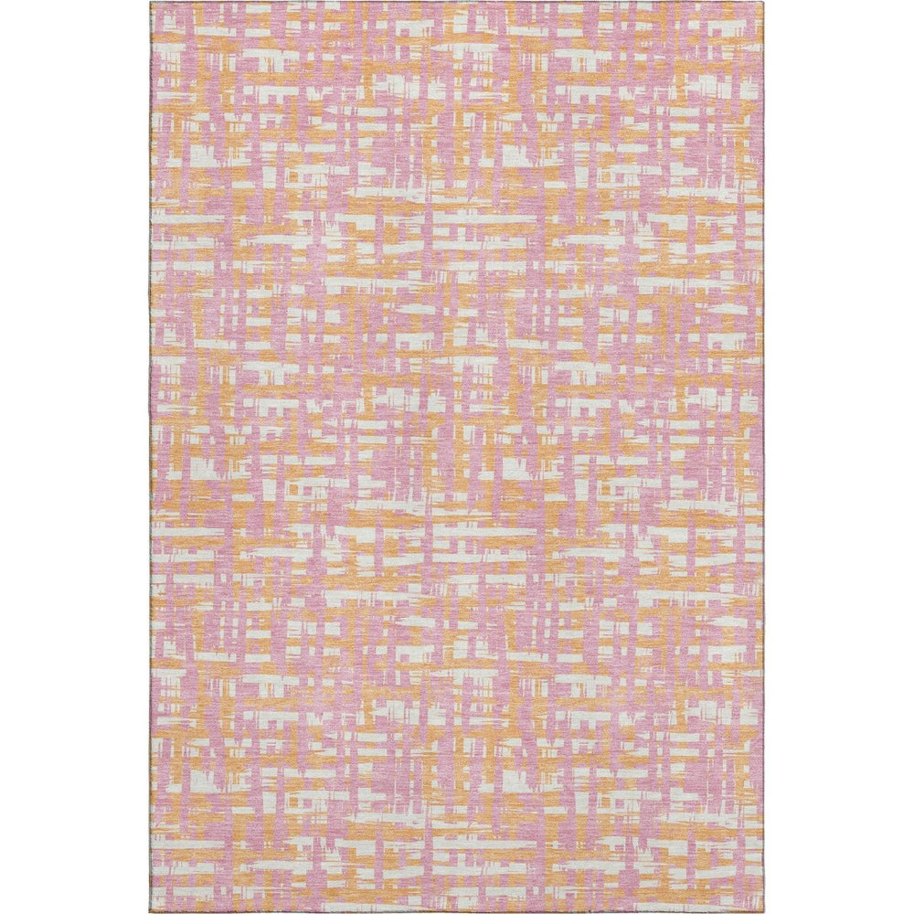 HomeRoots 10' X 14' Washable Pink Ivory Orange Geometric Area Rug with UV Protection for Busy Family Spaces 683075