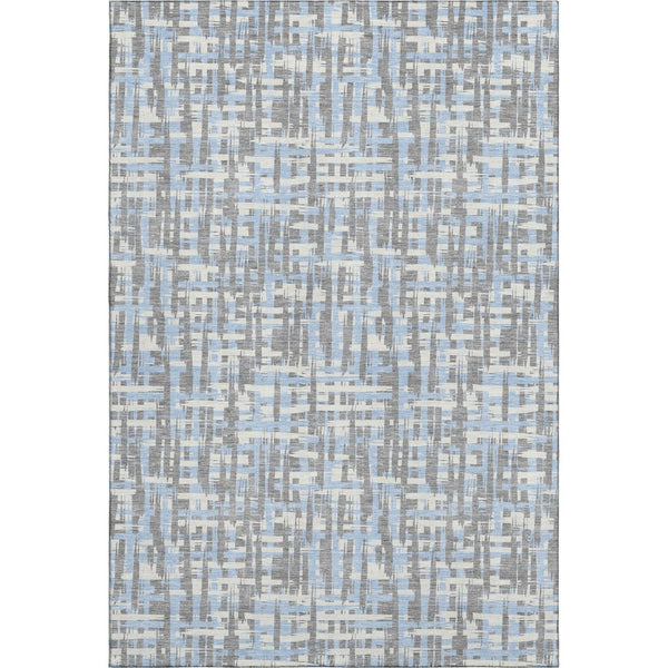 HomeRoots 5' X 8' Modern Silver Sky Blue & Ivory Geometric Washable Area Rug with UV Protection & Anti-Slip 683077