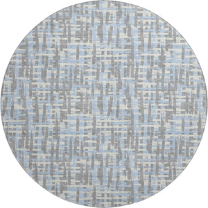 HomeRoots 8' Modern Abstract Geometric Round Rug in Silver, Sky Blue & Ivory – Washable, UV Protected Comfort 683078