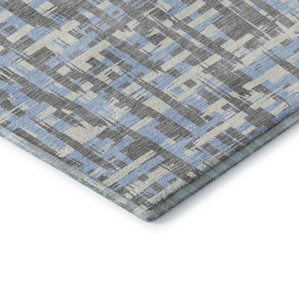 HomeRoots 8' Modern Abstract Geometric Round Rug in Silver, Sky Blue & Ivory – Washable, UV Protected Comfort 683078