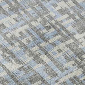 HomeRoots 8' Modern Abstract Geometric Round Rug in Silver, Sky Blue & Ivory – Washable, UV Protected Comfort 683078