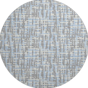 HomeRoots 8' Modern Abstract Geometric Round Rug in Silver, Sky Blue & Ivory – Washable, UV Protected Comfort 683078