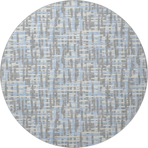 HomeRoots 8' Modern Abstract Geometric Round Rug in Silver, Sky Blue & Ivory – Washable, UV Protected Comfort 683078