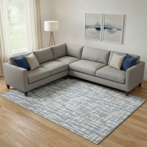 HomeRoots 9' X 12' Silver Sky Blue & Ivory Abstract Geometric Area Rug – Stain Resistant & UV Protected Elegance 683080