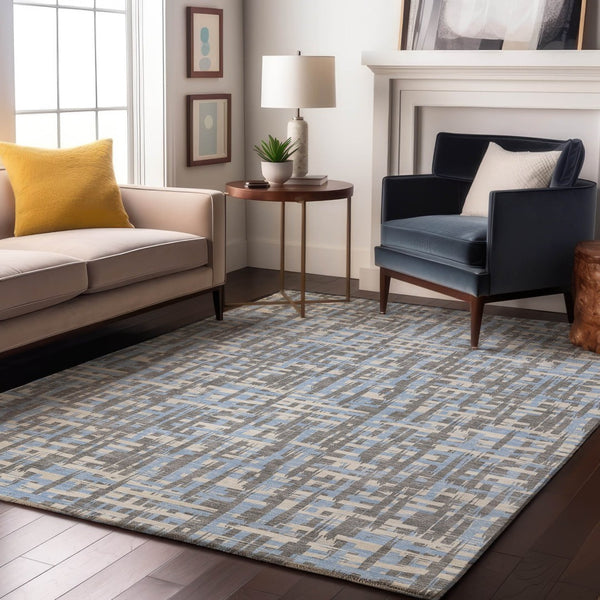 HomeRoots 9' X 12' Silver Sky Blue & Ivory Abstract Geometric Area Rug – Stain Resistant & UV Protected Elegance 683080