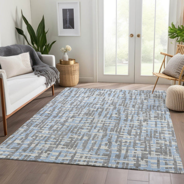 HomeRoots 9' X 12' Silver Sky Blue & Ivory Abstract Geometric Area Rug – Stain Resistant & UV Protected Elegance 683080