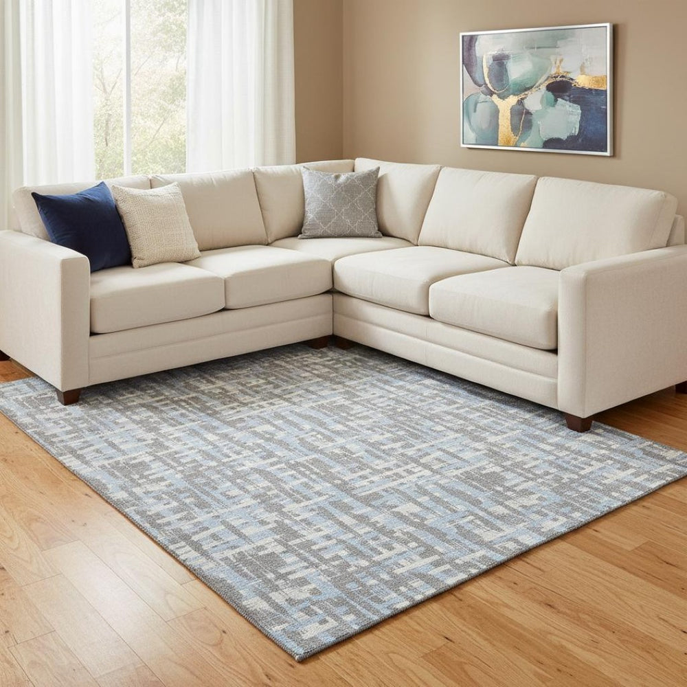 HomeRoots 10' X 14' Washable Area Rug in Silver Sky Blue & Ivory – Durable, Stylish & UV Protected for Homes 683081