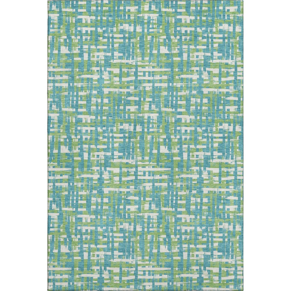 HomeRoots 5' X 8' Turquoise Green & Ivory Abstract Geometric Area Rug - Washable, UV Protected, Pet-Friendly Style 683083