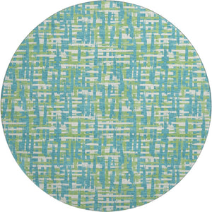 HomeRoots 8' Turquoise Green & Ivory Abstract Geometric Washable Round Rug with UV Protection & Non-Slip Backing 683084