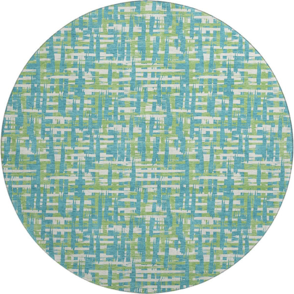 HomeRoots 8' Turquoise Green & Ivory Abstract Geometric Washable Round Rug with UV Protection & Non-Slip Backing 683084