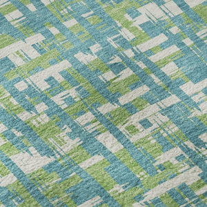 HomeRoots 8' Turquoise Green & Ivory Abstract Geometric Washable Round Rug with UV Protection & Non-Slip Backing 683084