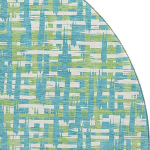 HomeRoots 8' Turquoise Green & Ivory Abstract Geometric Washable Round Rug with UV Protection & Non-Slip Backing 683084